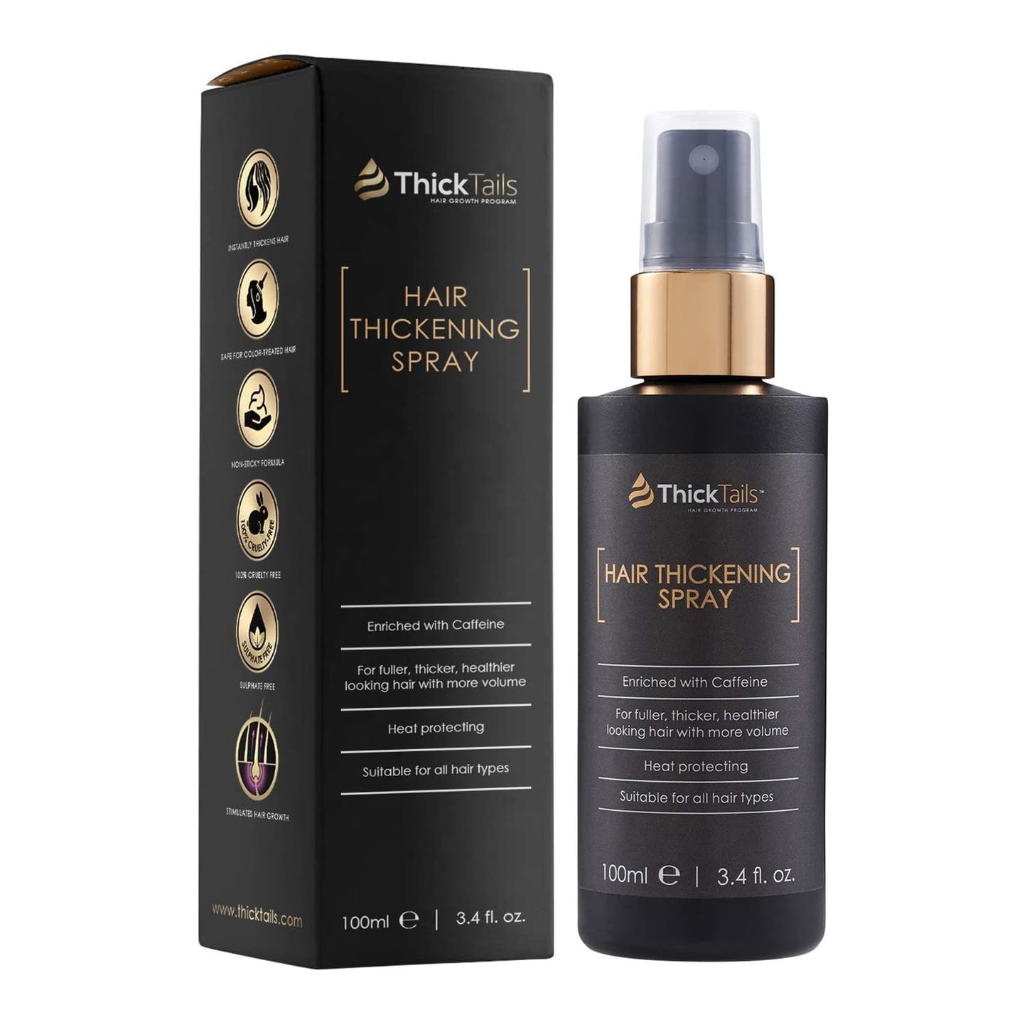 ThickTails Hair Thickening Spray for Women & Men, Instant Volume & Fuller Looking Hair for Fine or Thinning Hair, Root Lift Volumizing Pre-Styler, Lightweight No Residue Formula, 3.4 fl oz