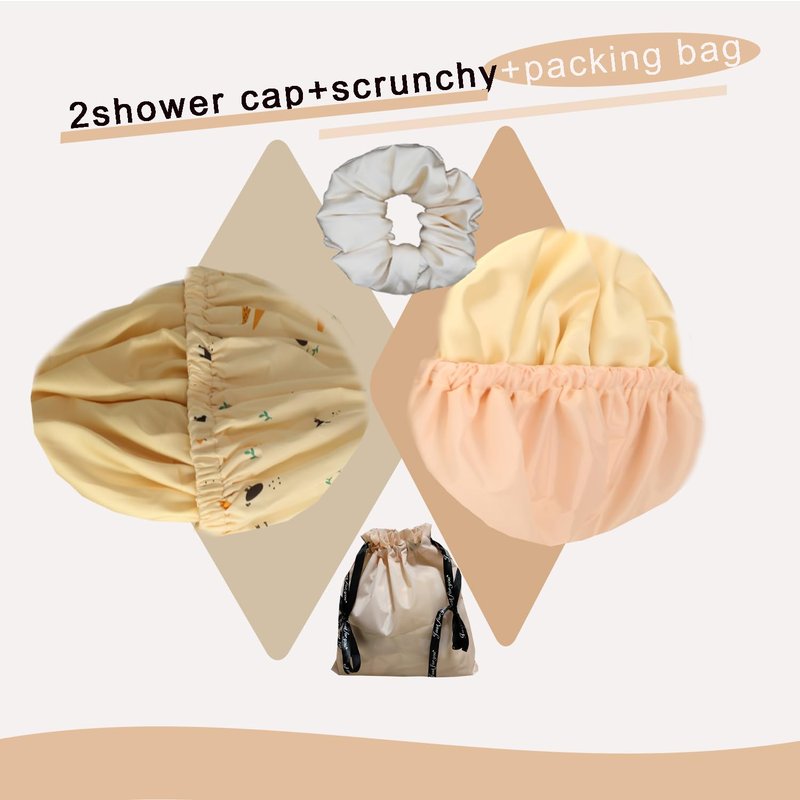 2Pcs Genergy Luxury Satin lined Shower Cap Waterproof Adjustable Baths Bonnet Reusable Extra Large Double Layers and Reversible Elastic Bath Hair Shower Caps for Women