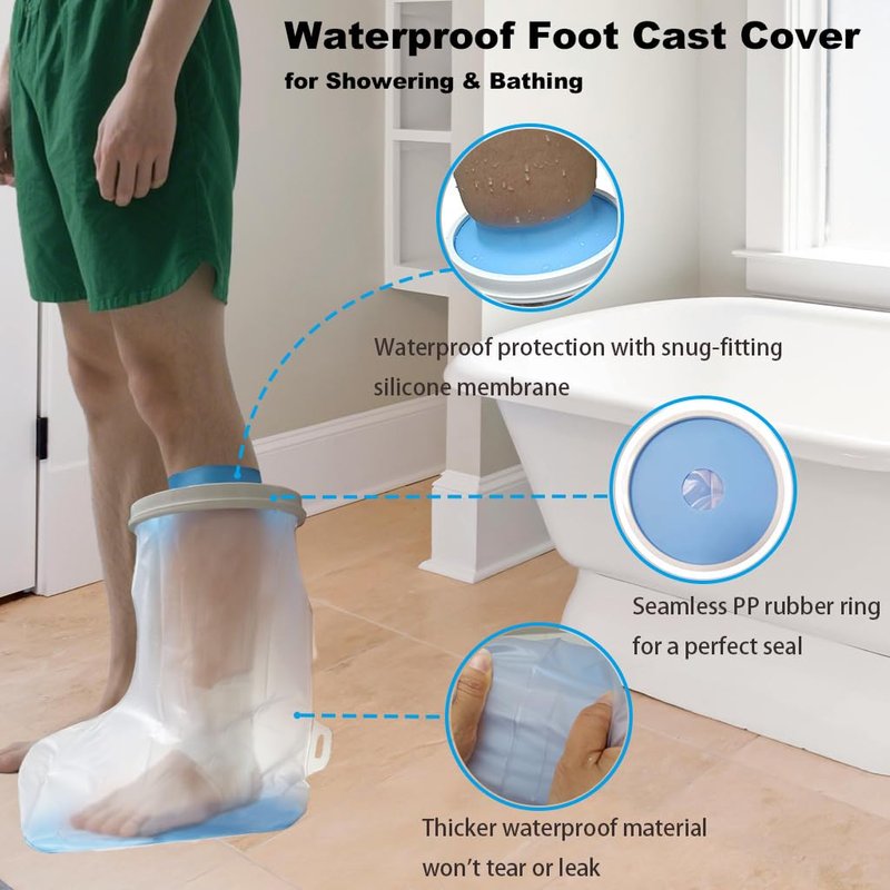 Non-Slip Waterproof Foot Cast Covers for Shower Adult, Shower Boot Foot Protector, Adult Cast Protector for Shower Ankle Foot After Surgery(15.75" in. Long)