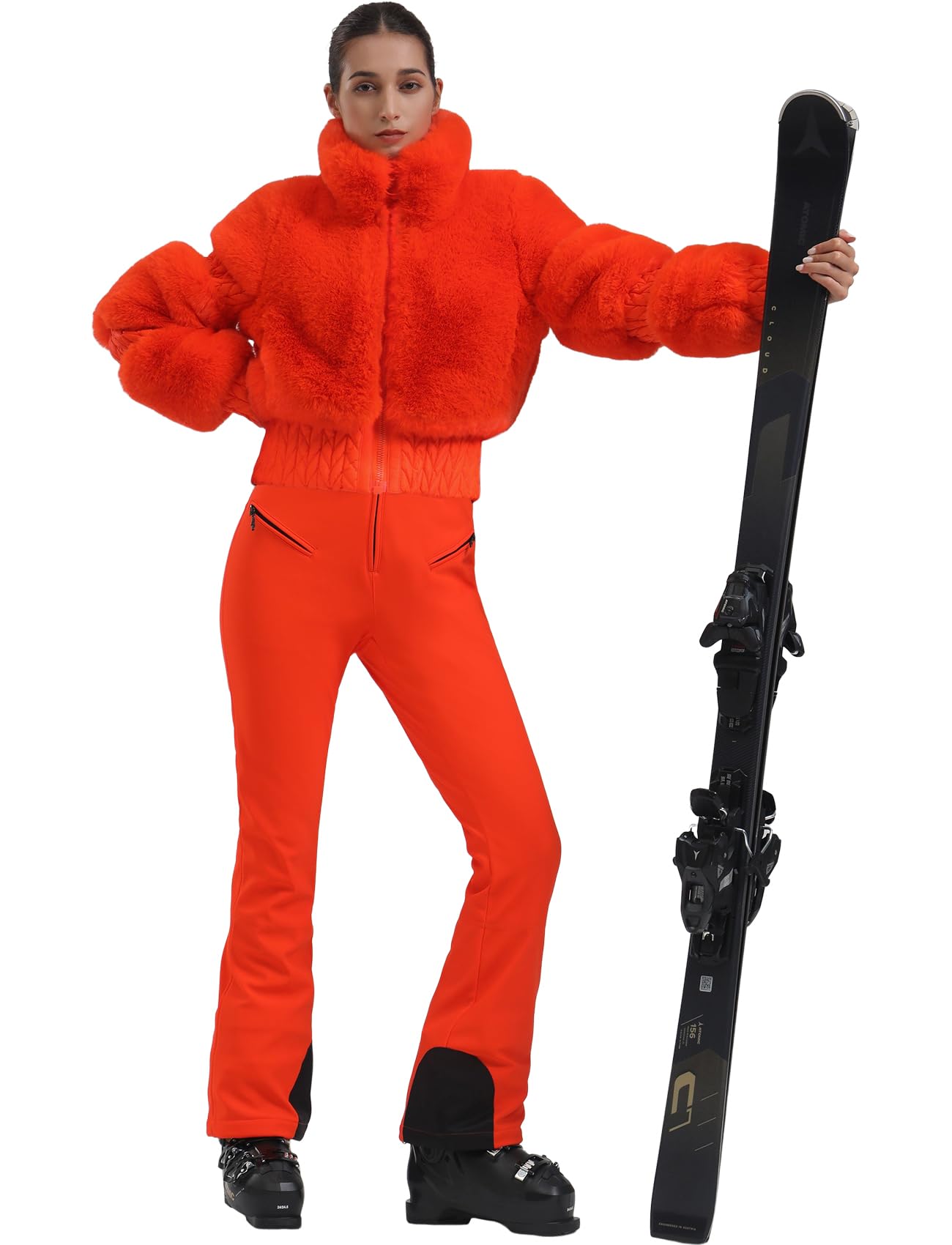 GSOU SNOW Women Ski Jacket Faux Fur Snowboard Coat Snow Cropped Jacket Winter Outdoor Warm