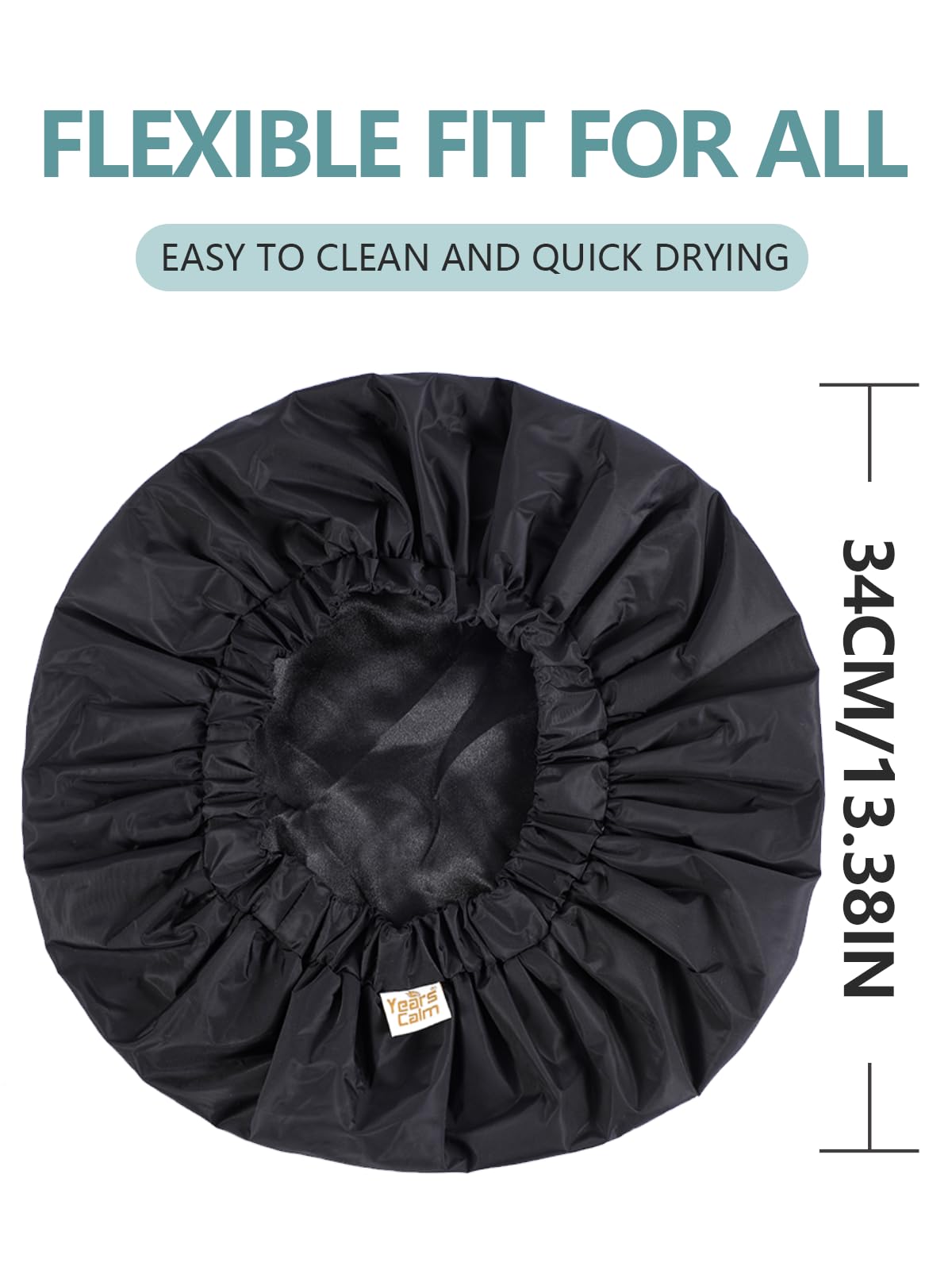 Years calm Reusable Waterproof Shower Caps for Women, Hair Caps for Showers, Double-Layer Elastic Design, for All Hairstyles, Travel-Friendly (black)