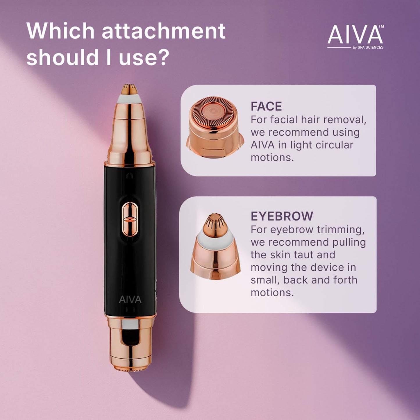 SPA SCIENCES AIVA: 2-in-1/Double Sided Facial Hair Remover & Eyebrow Trimmer USB Rechargeable with Built-in LED Lights