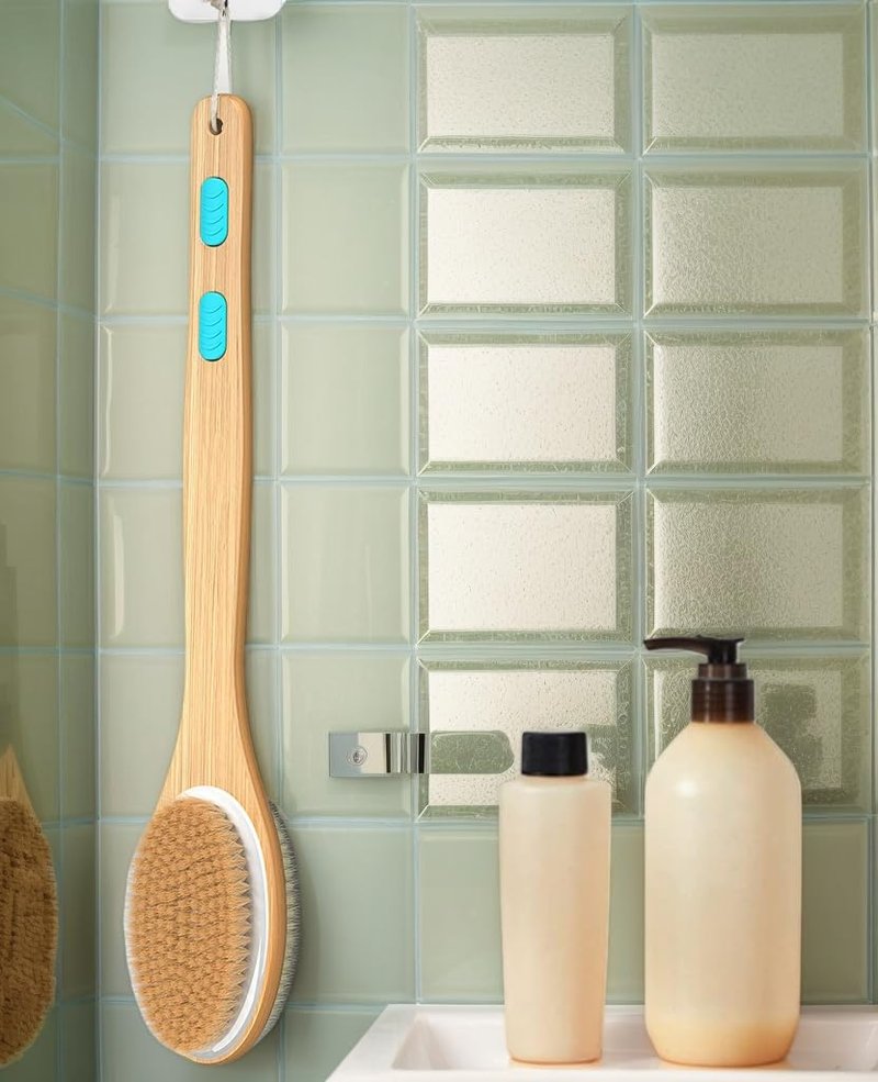 ManLinKei Back Scrubber for Shower, Long Handle Dual-Sided Shower Brush with Soft and Stiff Bristles, Body Exfoliator