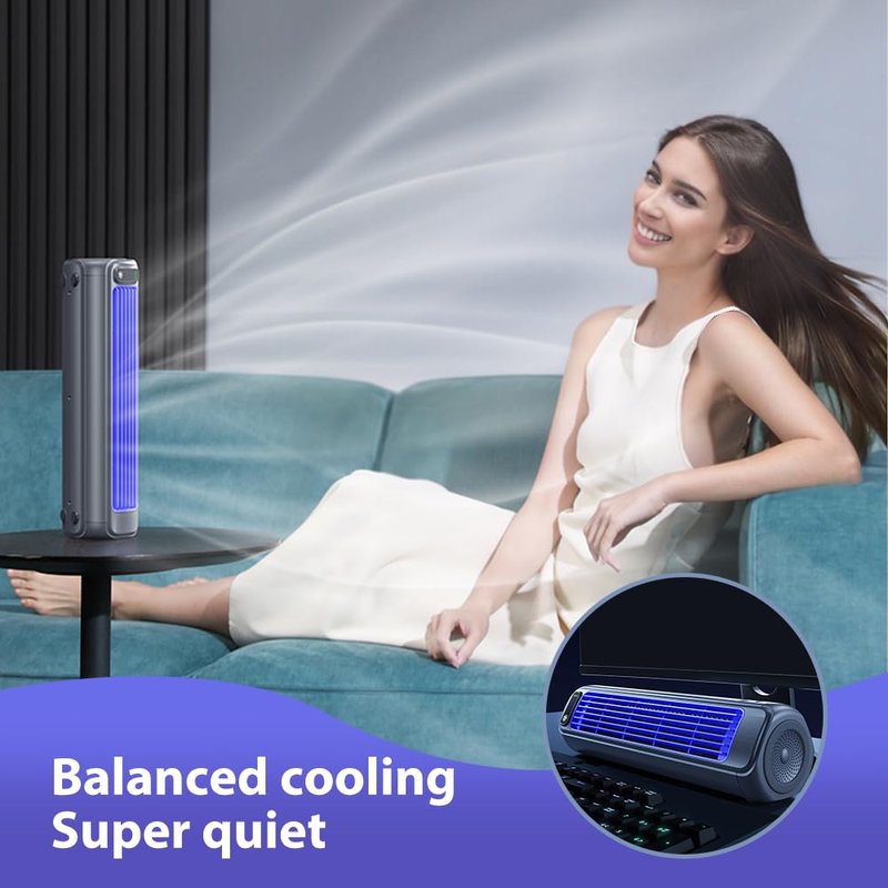 Portable Air Conditioner Cooling Fan Quiet with 3 Speeds, 2026 Upgraded Portable Handheld Turbo Fan, Adjustable Speed Fan for Bedroom, USB Desk Fan for Office Worker (Grey)