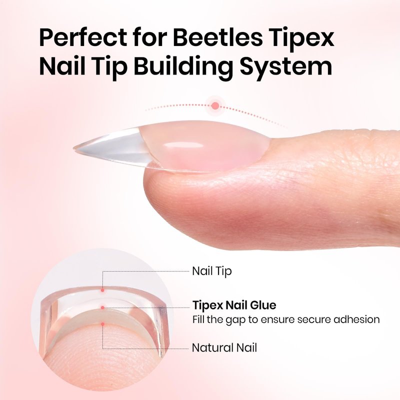 Beetles Tipex Nail Glue Gel 2 Pcs 20g, Super Strong Hands-Free Solid Nail Glue for Tipex Instant Apex Nail Tips, Professional Beginner-Friendly, U V Light Required