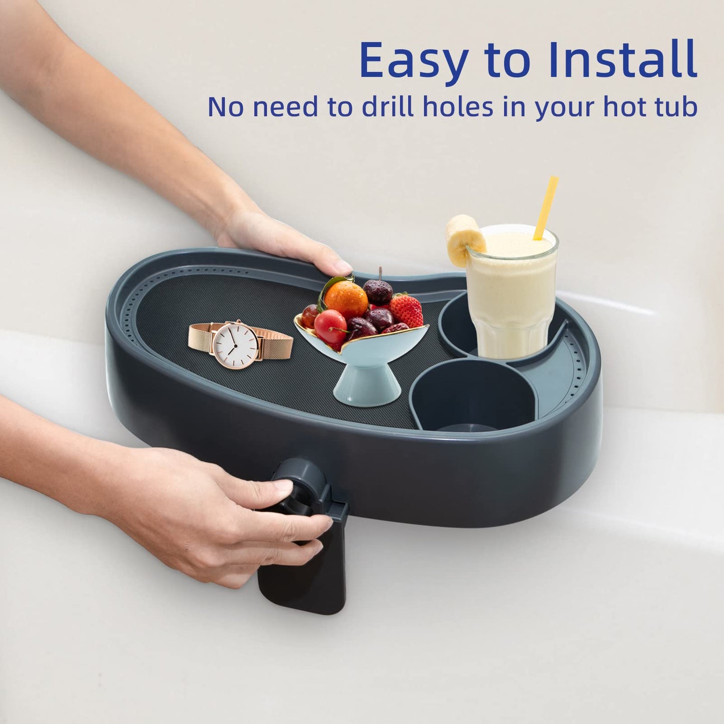 Treerit Adjustable Hot Tub Tray with 2 Cup Holders, Stable, Heavy-Duty, Nonslip Drink Holder for Aboveground Bathtub, Spa with Wall Thickness Of 2'' to 7.5''