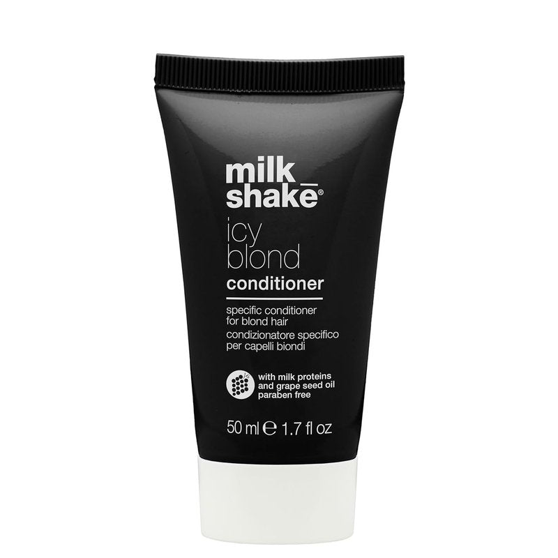 milk_shake icy blond conditioner | award winning toning conditioner with black pigment to neutralize yellow and brass in platinum blonde hair | hydrates and brightens cool tones