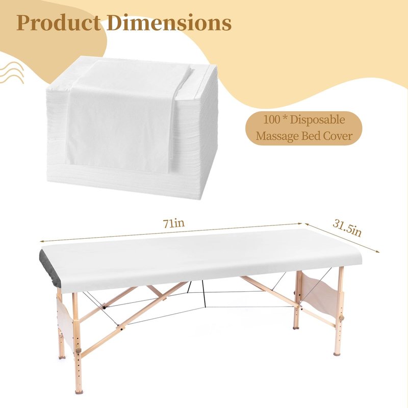 100PCS Disposable Massage Table Sheets, 71” x 31.5” Disposable Massage Bed Covers, Breathable Non-Woven Fabric Tattoo Bed Sheets, Single Use Hygiene Sheet for SPA Centers, Beauty Salons, Hotels