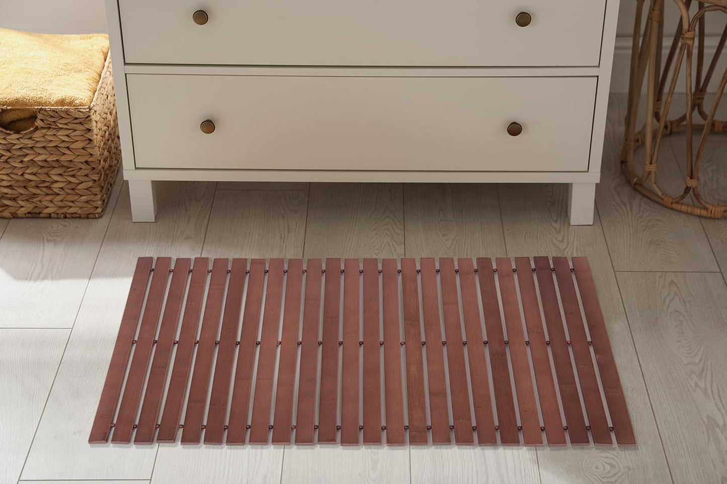 Bamboo Bath Mat Bathroom Rugs Floor Wood Shower Bathtub Waterproof Non Slip Accessories 16x24 Inch Easy to Clean, Walnut Bamboo, 1 pc