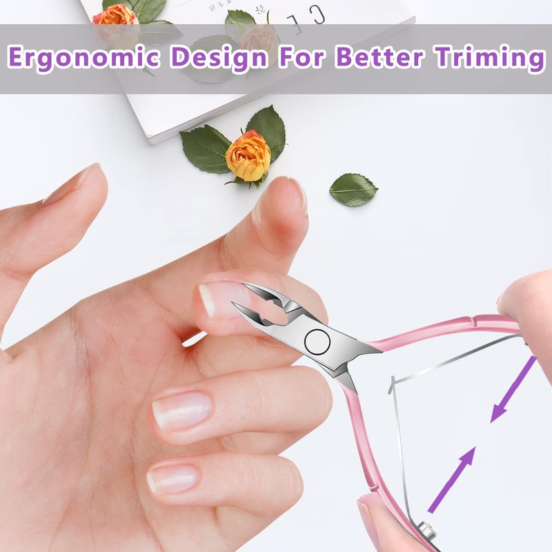 Cuticle Trimmer with Cuticle Pusher and Scissors, Cuticle Remover Professional Durable Pedicure Manicure Tools, Stainless Steel Cuticle Nipper Cutter Clipper (Pink Pusher)