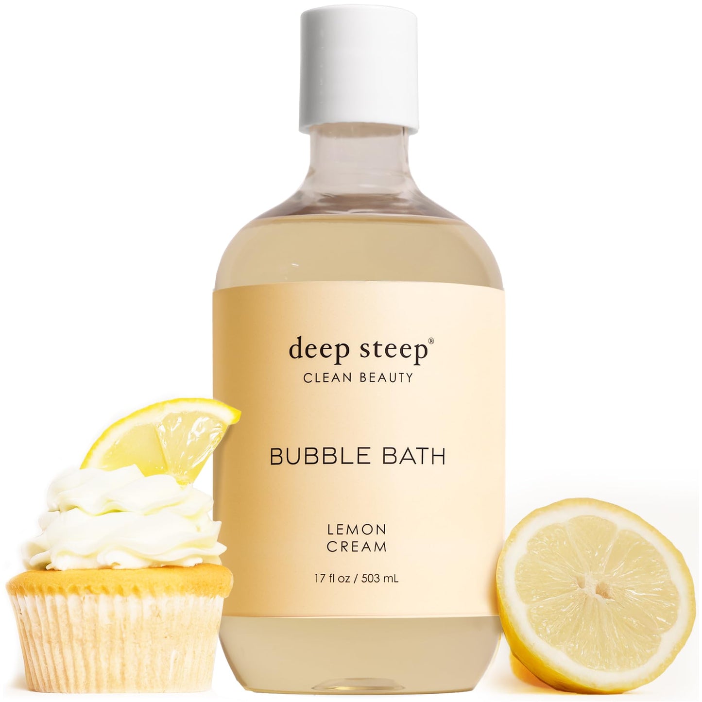 Deep Steep Lemon Cream Bubble Bath for Women, Hypoallergenic, Clinically Tested, Clean Formula for Sensitive Skin, Sulfate-Free, 17 fl oz Bottle, Essential Bath Accessories