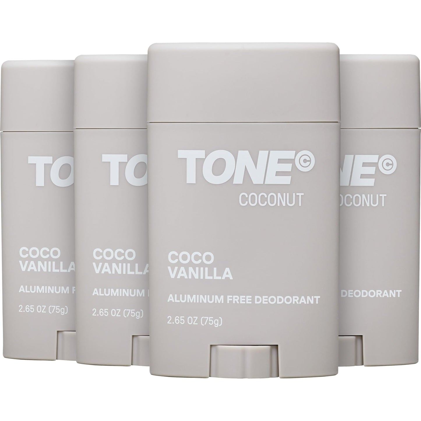 TONE Aluminum Free Deodorant for Men & Women, Coconut, Paraben Free Formula with up to 48-Hour Odor Protection, Dermatologist-Tested, 2.65 oz (4 Pack)