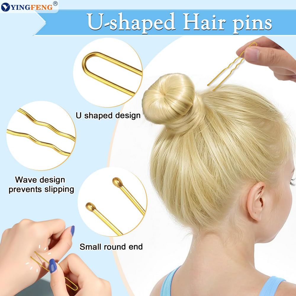 YINGFENG 134 Pcs Beige Hair Bun Maker Kit for Kids Small - 4 Hair Donuts for Buns, 20 Hair Nets for Buns, 100 U Shaped Bobby Pins, 10 Hair Bands, for Girls, Ballet Dance, Hair Accessories for Women