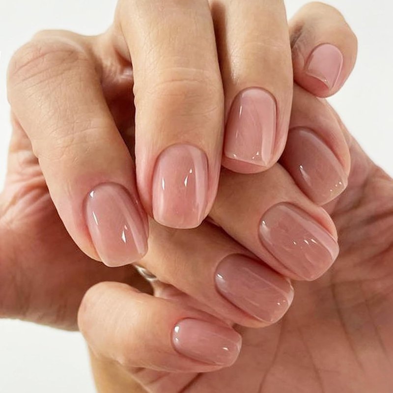 GLAMERMAID Nude Pink Short Press-On Nails - Natural Extra Short Squoval Gel Fake Nails for Women | Reusable Acrylic Manicure Kit