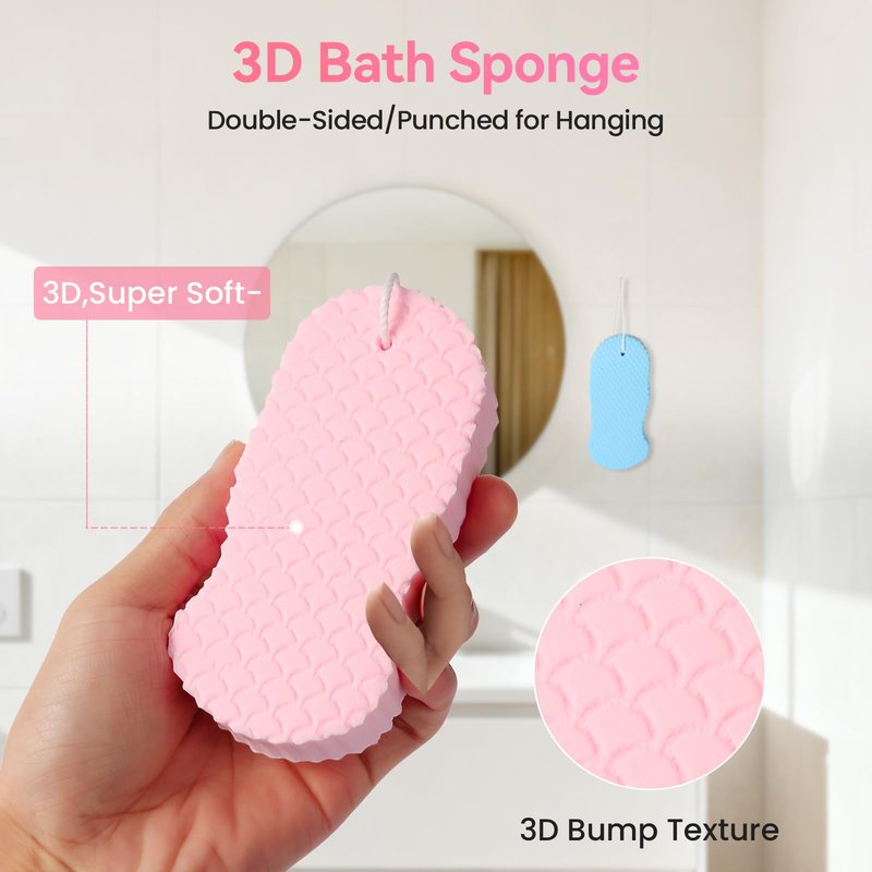 4 PCS Shower Sponge, Body Sponge, Bath Sponges for Men Women, Soft, Rich Foam, Individually Wrapped, Hanging Design, Great Gift for Friends Family