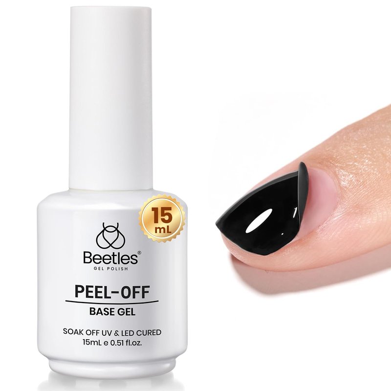 Beetles 15ml Peel Off Gel Base Coat for Gel Nail Polish, UV LED Lamp Cure, Easy Peel Removal, Damage-Free, Quick Manicure Change
