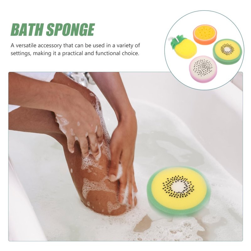 Healvian 4 Pack Fruit-Shaped Bath Sponges 5.31 Inch Exfoliating Shower Body Wash Scrubber for All Skin Types