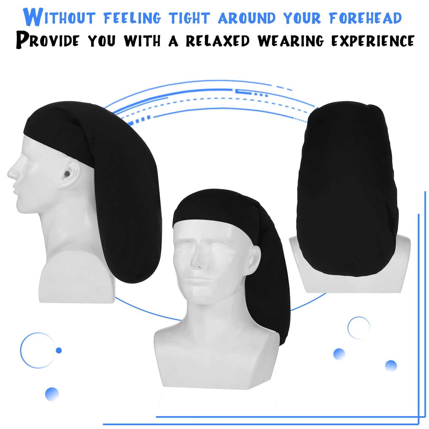 Tatuo 4 Pieces Unisex Jumbo Dreadlock Cap Long Dreads Hair Head Wrap Sleeping Cap Hair Accessories Sleep Bonnet for Men Women (4 Pcs,Black)