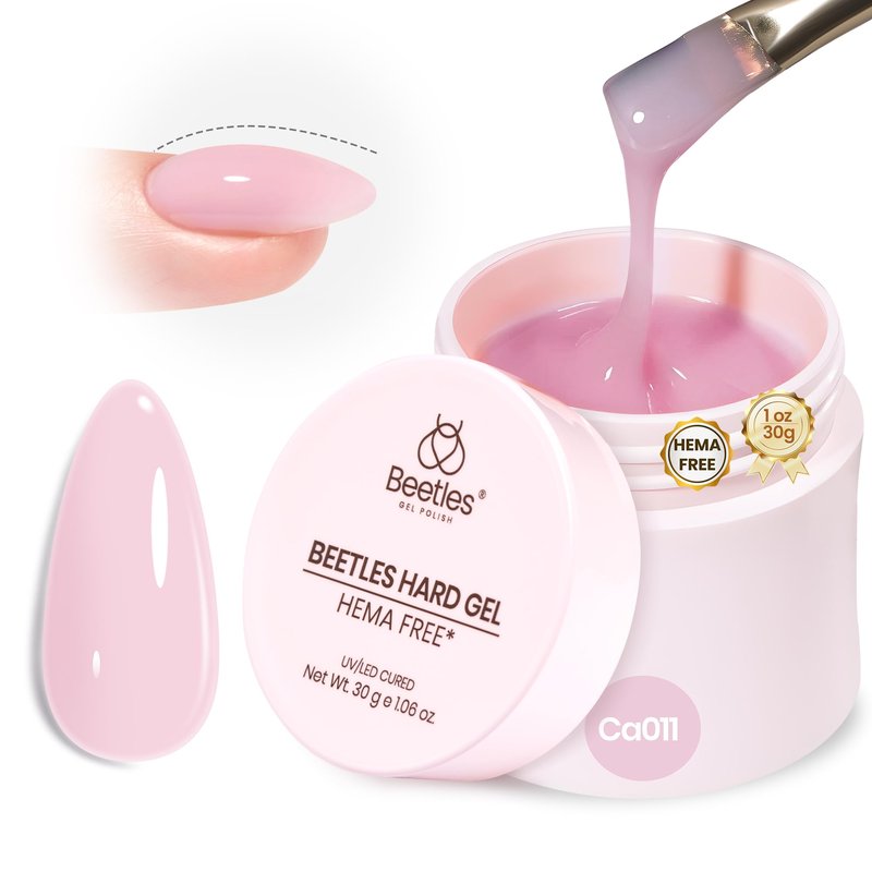 Beetles HEMA-Free Hard Gel for Nails,1 oz 9 in 1 Pink Builder Nail Gel for Sensitive Nails Extension Sculpting & Overlays UV/LED Lamp Cured Salon for Professional Nail Tech Use Women