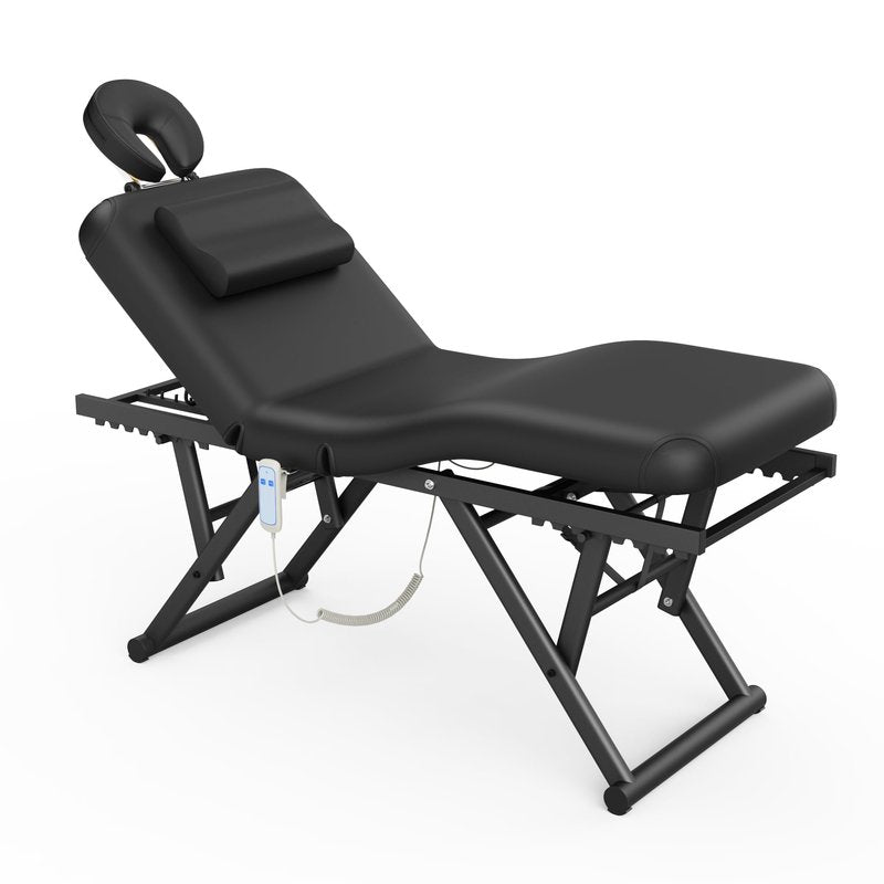 Electric Stationary Massage Table - Adjustable Massage Table with Manual Adjustable Backrest & Electric Leg Height , Treatment Tables with C-Shaped Pillow, Metal X-Frame, PU Leather for Beauty, Spa