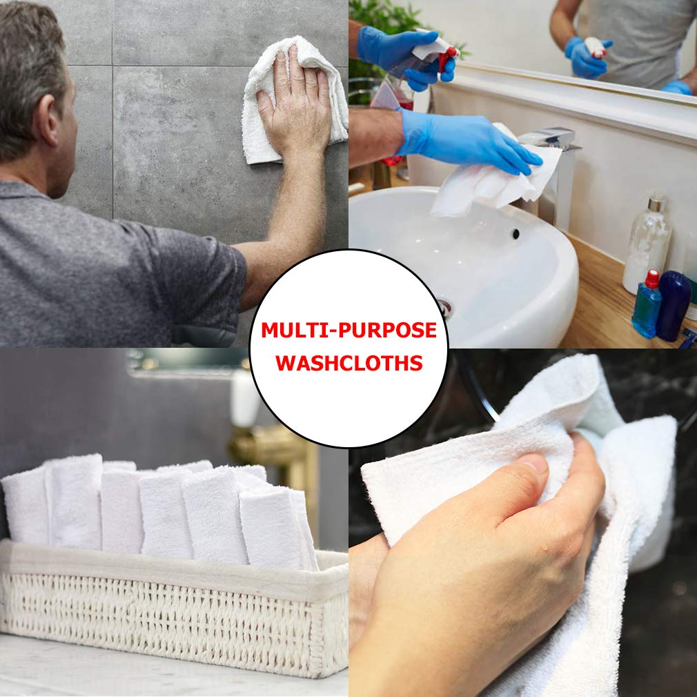 TALVANIA White Cotton Washcloths - Pack of 24 - Super Absorbent Bathroom Face Towels - 12" x12” Terry Bath Wash Cloth Set - Spa Home Cleaning Towel Multi-Purpose - 100% Ring Spun Cotton