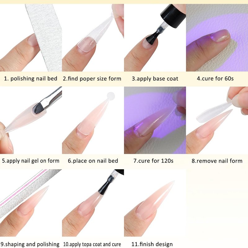 Fcozpjk Builder Gel for Nails, 4 Colors Thickening Builder Nail Gel Clear Milky White Nude Pink Nail Strengthener Gels Kit with Brush Pen Soak Off UV Polish Nail Extension Manicure Supplies