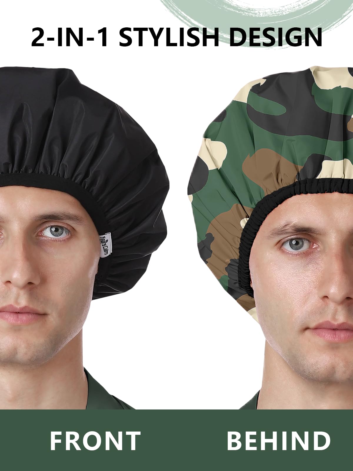 Years calm Shower Cap for Men, Waterproof Reusable Hair Cap with Dual-Layer Design, Reversible Double-Sided Use, Stretchable Elastic Band, Comfortable Fit for Shower, Gym, Hair Care & Travel