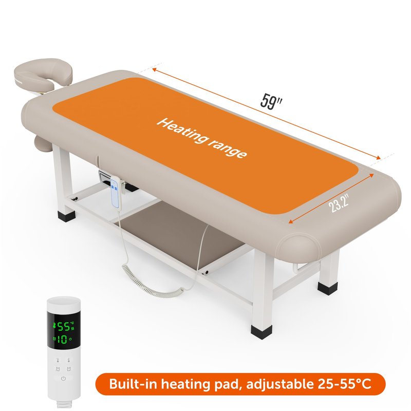 pouseayar Heating Function Heavy Duty Electric Stationary Massage Table with Backrest Adjustable and Storage Space for Treatment/Medical Spa/Facial/Beauty/Massage Bed - 30 x 75 - Beige Gray