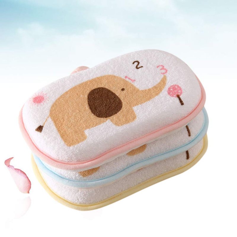 Lurrose 3PCS Baby Bath Sponge Cartoon Elephant Soft Cotton Scrubber Bath Brush Rubbing Towel for Toddler Infant (Mixed Color)