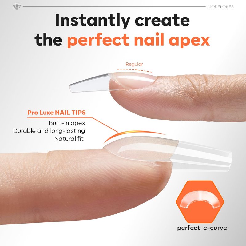 Modelones Pro Luxe Nail Apex Tips - Medium Square Extension Gel Tips | Thicker Strength, 15 Sizes
