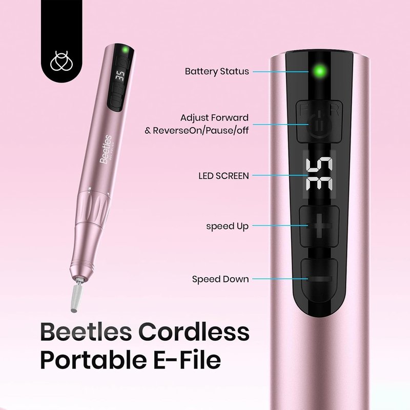 Beetles Cordless Electric Nail Drill - 35 Adjustable Speeds, Rose Gold | Professional Manicure & Pedicure Kit for Home Use