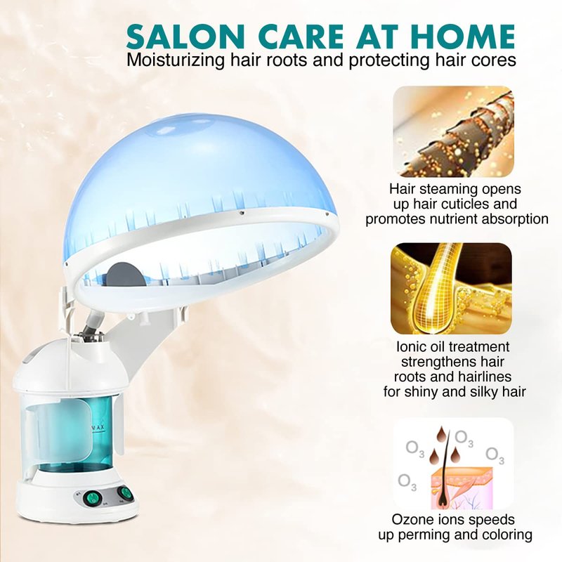 DENFANY Hair Steamer Facial Steamer 2 in 1 – Nano Ionic Steam for Deep Hydration, Adjustable Arm, Easy-Clean Wide Mouth Tank, Home & Salon Use