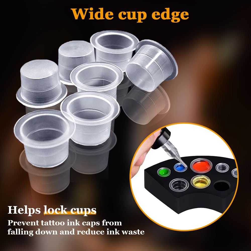 600pcs Tattoo Ink Caps with 2pcs Tattoo Ink Cups Holder - SML Mixed Size Tattoo Pigment Caps with Wide Cup Edge Ink Set Tattoo Supplies…
