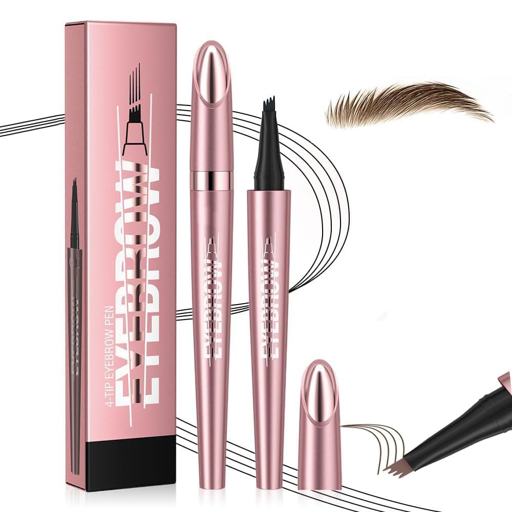 Waterproof Eyebrow Pen, 3D Microblading Eyebrow Pencil, Waterproof Eye Brow Pen with 4 Tip, Long-Lasting Smudge-Proof & Natural Eyebrow Definer for All-Day Wear (Dark Brown)