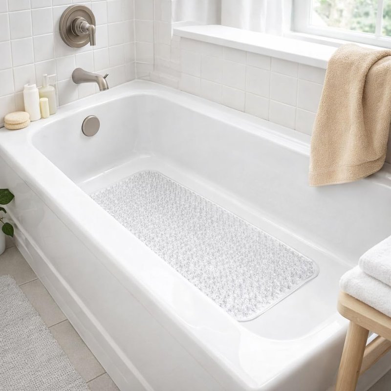 Grass Textured Spa Quality Foot Scrubber Bath Mat Bathroom Tub & Bath Mat Anti-Slip 24.5" x 13.5" Clear