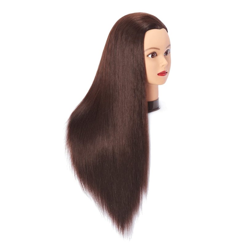 Hairingrid 26"-28" Mannequin Head Hair Styling Training Head Manikin Cosmetology Doll Head Synthetic Fiber Hair and Free Clamp Holder Stand (R71919LB0420) Dark brown-