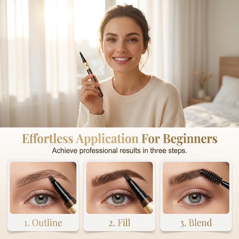 2Pcs Waterproof 4-Tip Microblading Eyebrow Pen for Busy Women & Makeup Lovers, Say Goodbye to Sparse Brows, Natural Hair-Like Strokes All Day, Smudge-Proof & Long-Lasting (Dark Brown)