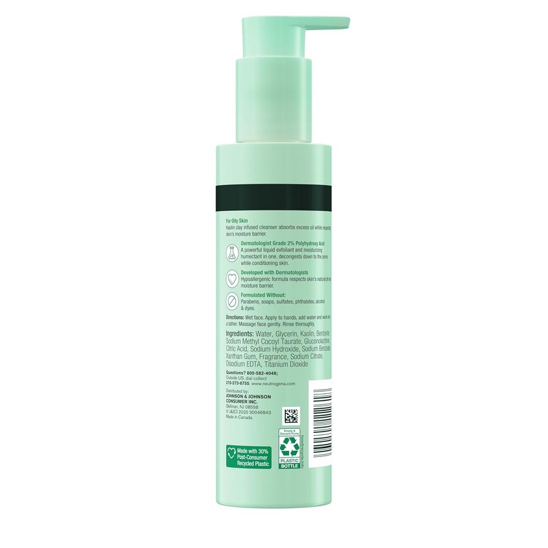Neutrogena Kaolin Clay Cleanser - Mattifying Face Wash for Oily Skin | 6.3 oz, Paraben-Free & Sulfate-Free