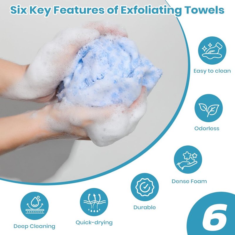 Exfoliating Washcloth 2 Pack - Japanese Exfoliating Shower Towel, Soft Wash Cloths for Showering Body & Face, Bath Towels for Women Men (Blue/Pink)