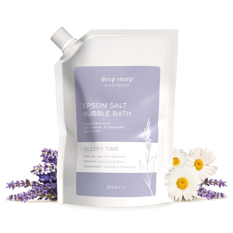 Deep Steep Epsom Salt Bubble Bath, Sleepy Time, 32 oz – Calming Soak with Coconut, Argan, Shea Butter, Aloe Vera & Essential Oils – Vegan, Clean Beauty, Relaxation & Stress Relief