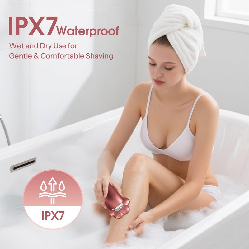 Electric Razors for Women Legs: 5-in-1 Rechargeable Body Shaver, 7D Wet & Dry Body Trimmer, IPX7 Waterproof Lady Hair Remover for Face Underarms Pubic, Light Pink