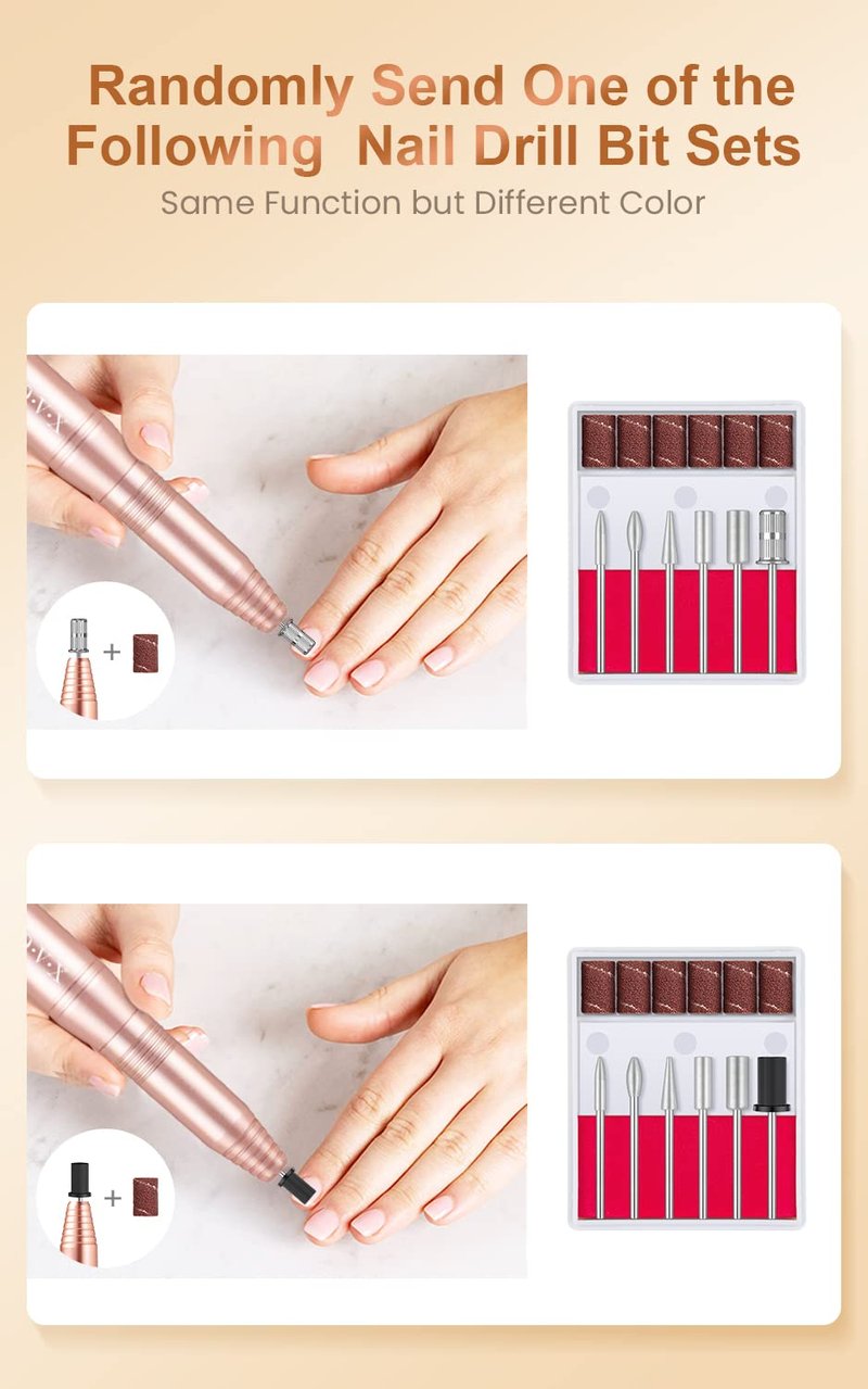 Professional Acrylic Nail Drill, USB Electric Nail Drill Machine, Portable Electrical Nail File Kit for Gel Nails and Home Salon, Manicure Pedicure Polishing Shape Tools, Gold