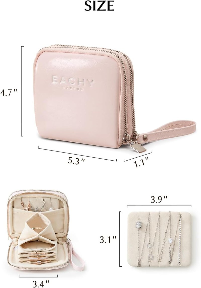 Jewelry Organizer - Flat Travel Case for No-Tangle Storage | Pink Pouch for Earrings, Necklaces, Rings & More