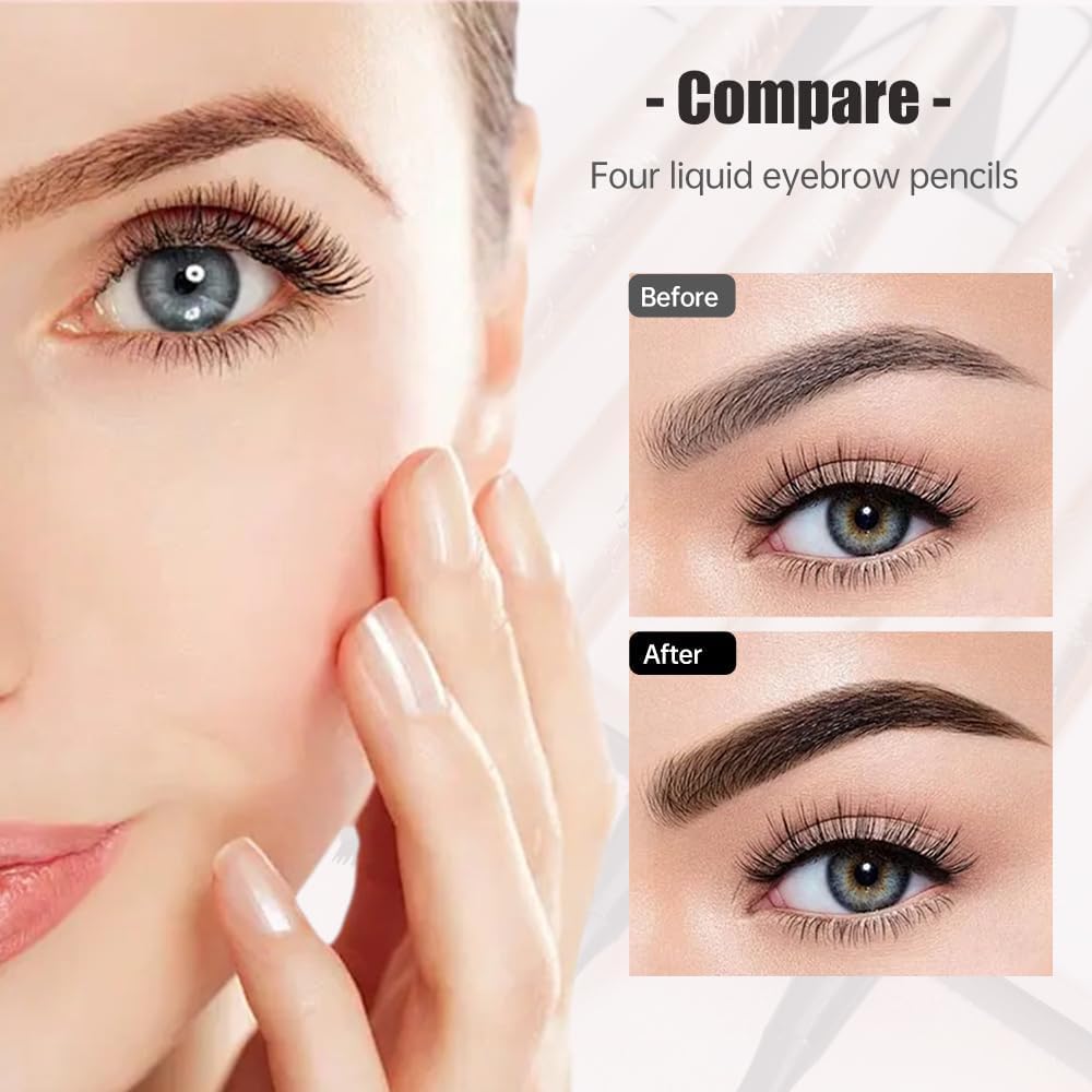Waterproof Eyebrow Pen, 3D Microblading Eyebrow Pencil, Waterproof Eye Brow Pen with 4 Tip, Long-Lasting Smudge-Proof & Natural Eyebrow Definer for All-Day Wear (Black)