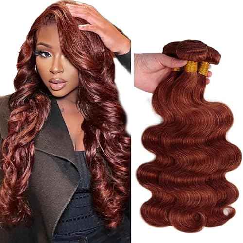 34 34 34 Inch Reddish Brown Human Hair Bundles Copper Body Wave Bundle Peruvian Virgin Hair 3 Bundles Double Weft Soft And Shiny Hair Weave