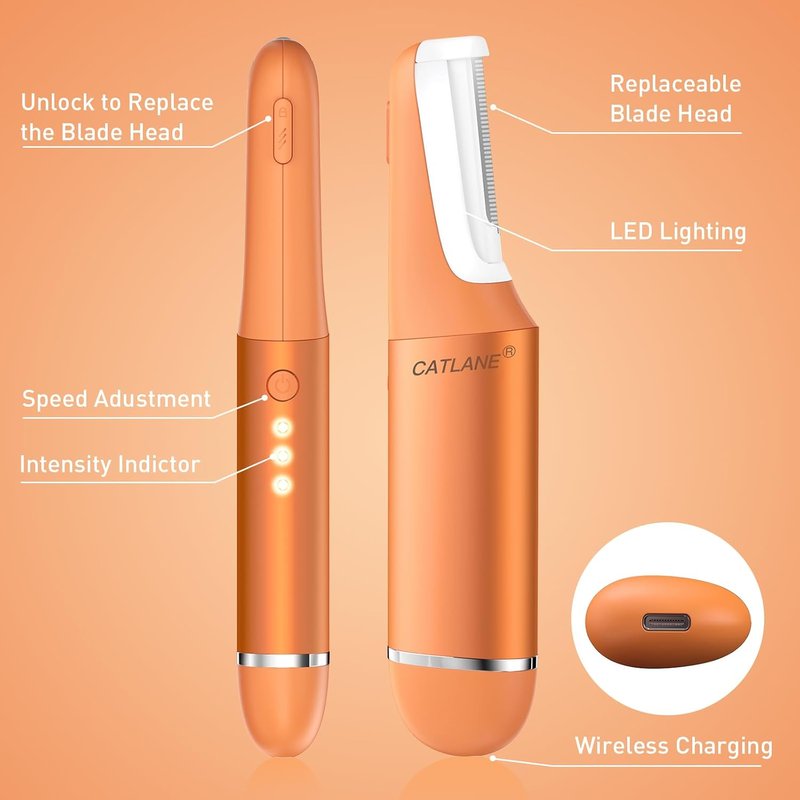 Dermaplane Razor for Women - Sonic Exfoliation Tool for Peach Fuzz & Hair Removal | 10 Blades, Cosmic Orange