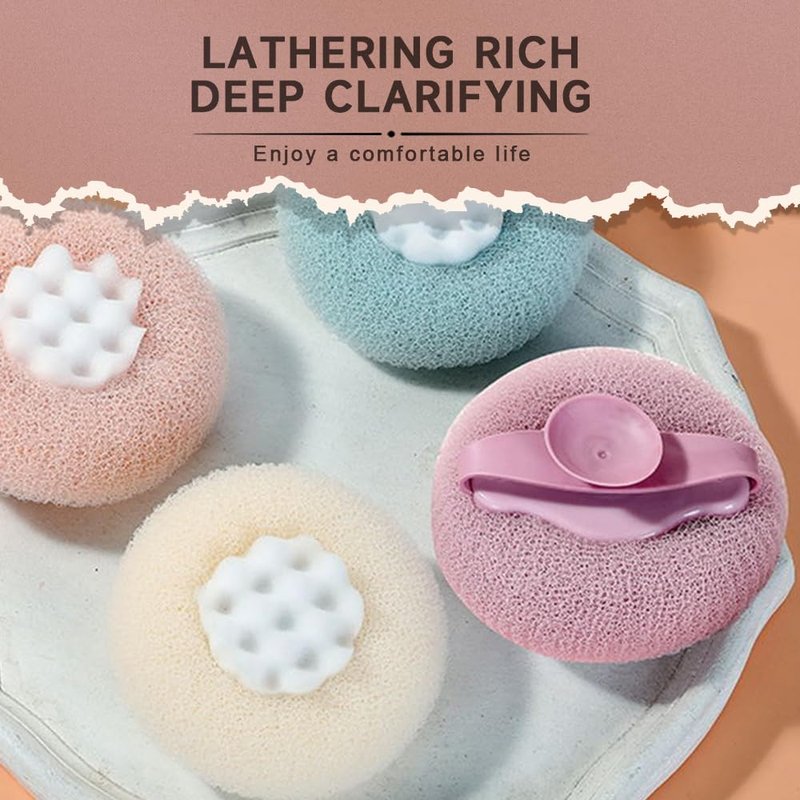 Super Soft Sunflower Suction Cup Bath Ball, 2025 New 2-in-1 Sunflower Bath Ball Exfoliating Bath Sponge Cleaning Brush, Sponge Mesh Pouf Shower Ball for Women, Men Shower (Purple+Green)
