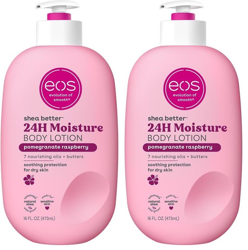 Eos Shea Better Body Lotion - Pomegranate Raspberry, 24-Hour Moisture, Lightweight & Non-Greasy, 16 fl oz (Pack of 2)