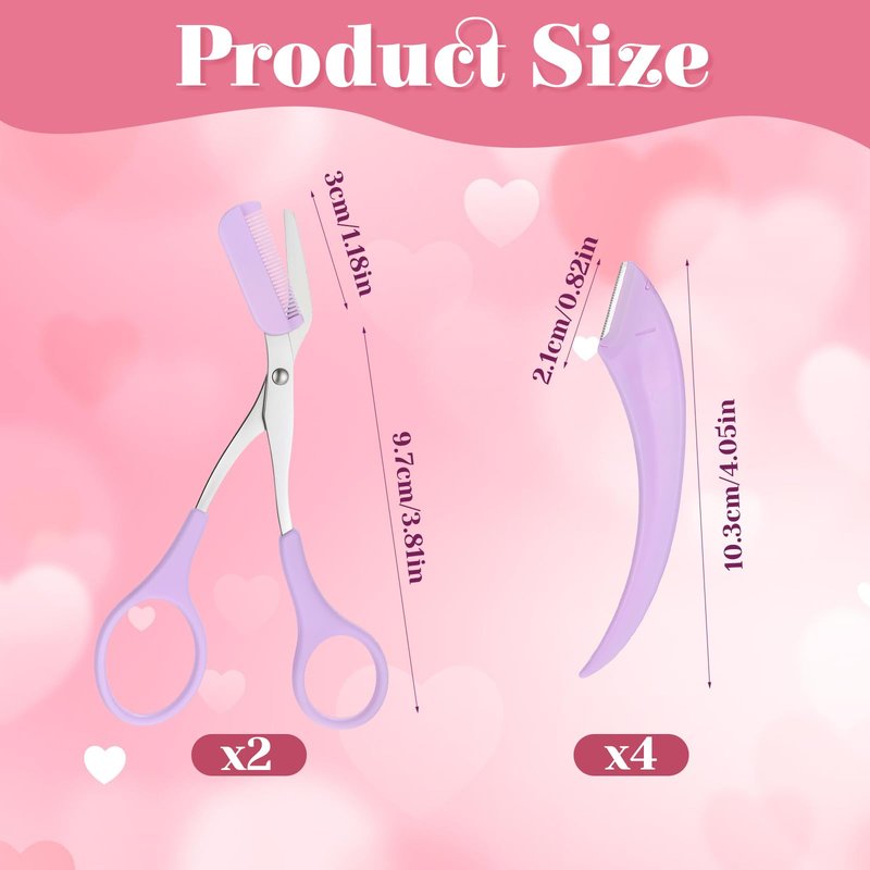 6 PCS Eyebrow Trimmer Scissor, 2 in 1 Eyebrow Scissors with Comb, Stainless Steel Eyebrows Trimmer, Professional Eyebrows Cutter Hair Removal EyebrowScissors with Razor for Men Women (Purple)
