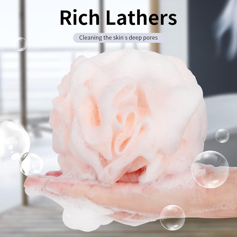 Exfoliating Bath Loofah Sponge - Mesh Pouf Shower Scrubber | 4-Pack Colorful Body Scrubbers for Men & Women